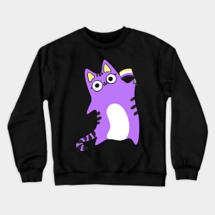 Nonbinary Pride Flag Waving Purple Cat Queer LGBTQIA non binary Crewneck Sweatshirt